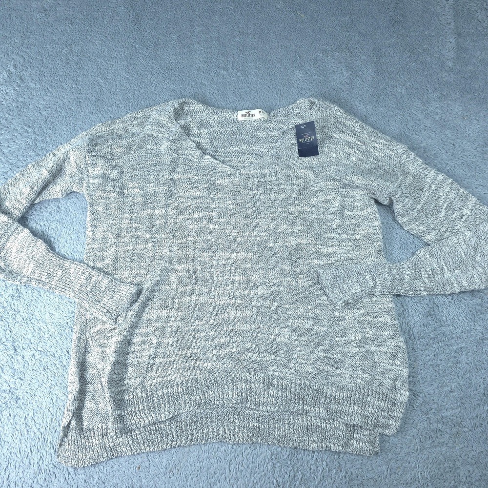 Hollister Sweater Womens M/L Gray V Neck Marled Knit Pullover Casual Long Sleeve